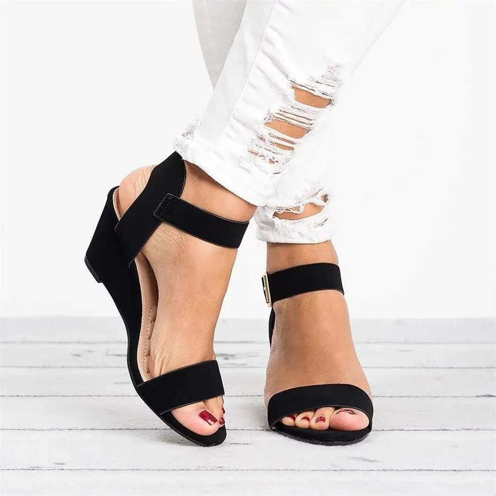 ZBYY Women's Ankle Strap Low Wedge Sandal Wide Width Open Toe Strap Chunky Heel Low Platform Heel Wedge Sandals