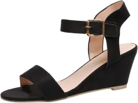 ZBYY Women's Ankle Strap Low Wedge Sandal Wide Width Open Toe Strap Chunky Heel Low Platform Heel Wedge Sandals